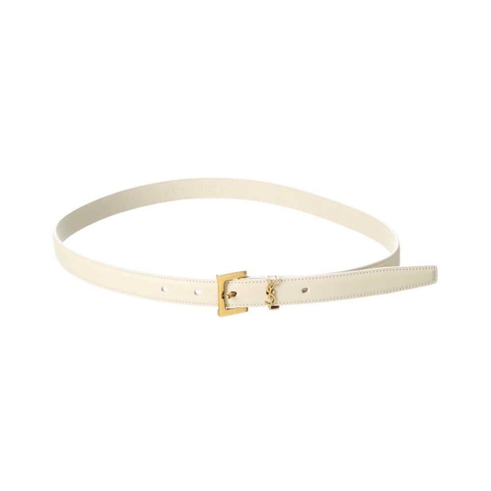 Saint Laurent Monogram Narrow Leather Belt, White - Picture 1 of 3